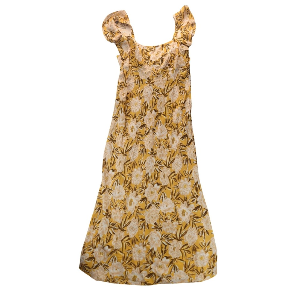 Madewell Yellow Floral Ruffle Sleeve Cupro Midi Dress NP067 SP24 Womens 10 NEW